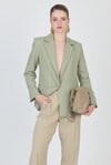 Kadın Ceket-Olive Yeşili Keten Görünümlü %100 Pamuk Astarlı Blazer Ceket 6023-3-rulem