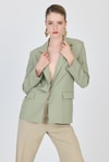 Kadın Ceket-Olive Yeşili Keten Görünümlü %100 Pamuk Astarlı Blazer Ceket 6023-3-rulem