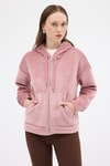 Kadın Ceket-Pembe Kadın Fermuarlı Kapüşonlu Sweatshirt 3059A-rulem