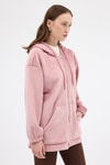 Kadın Ceket-Pembe Peluş Fermuarlı Kapüşonlu Kadın Sweatshirt 3057A-rulem
