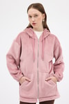 Kadın Ceket-Pembe Peluş Fermuarlı Kapüşonlu Kadın Sweatshirt 3057A-rulem