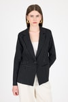 Kadın Ceket-Siyah Çizgili Tek Düğmeli Blazer Ceket 4594A-rulem