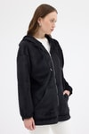 Kadın Ceket-Siyah Peluş Fermuarlı Kapüşonlu Kadın Sweatshirt 3057A-rulem