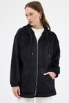 Kadın Ceket-Siyah Peluş Fermuarlı Kapüşonlu Kadın Sweatshirt 3057A-rulem