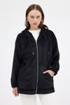 Kadın Ceket-Siyah Peluş Fermuarlı Kapüşonlu Kadın Sweatshirt 3057A-rulem