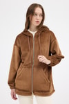 Kadın Ceket-Taba Peluş Fermuarlı Kapüşonlu Kadın Sweatshirt 3057A-rulem