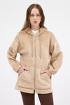 Kadın Ceket-Vizon Peluş Fermuarlı Kapüşonlu Kadın Sweatshirt 3057A-rulem