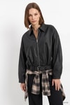 Kadın Dış Giyim-Kadın Ceket-Oversize Deri Ceket 3137 Siyah-rulem