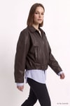 Kadın Dış Giyim-Kadın Ceket-Oversize Deri Ceket 3137 Kahve-rulem