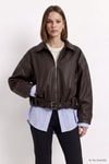 Kadın Dış Giyim-Kadın Ceket-Oversize Deri Ceket 3137 Kahve-rulem