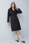 Kadın Dış Giyim-Kadın Trençkot-Çift Düğmeli Oversize Trençkot 277 Siyah-rulem