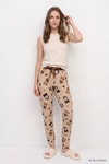 Kadın Ev Giyim-Kadın Pijama Alt-Ayıcık Desen Pijama 4535-1 Koyu Bej-rulem
