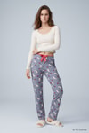 Kadın Ev Giyim-Kadın Pijama Alt-Çilekli Tavşan Desen Pijama 4553 Gri-rulem