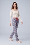 Kadın Ev Giyim-Kadın Pijama Alt-Çilekli Tavşan Desen Pijama 4553 Gri-rulem