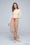 Kadın Ev Giyim-Kadın Pijama Alt-Çilekli Tavşan Desen Pijama 4553 Bisküvi-rulem