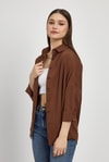 Kadın Gömlek-Acı Kahve Relaxed Fit Rahat Kesim Basic Gömlek - 6621A-rulem