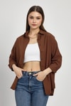 Kadın Gömlek-Acı Kahve Relaxed Fit Rahat Kesim Basic Gömlek - 6621A-rulem