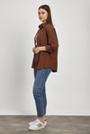 Kadın Gömlek-Acı Kahve Relaxed Fit Rahat Kesim Basic Gömlek - 6621A-rulem