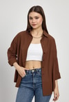 Kadın Gömlek-Acı Kahve Relaxed Fit Rahat Kesim Basic Gömlek - 6621A-rulem