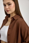 Kadın Gömlek-Acı Kahve Relaxed Fit Rahat Kesim Basic Gömlek - 6621A-rulem
