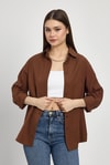 Kadın Gömlek-Acı Kahve Relaxed Fit Rahat Kesim Basic Gömlek - 6621A-rulem