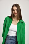 Kadın Gömlek-Benetton Yeşili Çift Cepli Oversize Uzun Basic Gömlek TCR 6256A-rulem