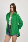 Kadın Gömlek-Benetton Yeşili Çift Cepli Oversize Uzun Basic Gömlek TCR 6256A-rulem