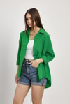 Kadın Gömlek-Benetton Yeşili Çift Cepli Oversize Uzun Basic Gömlek TCR 6256A-rulem