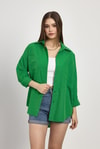 Kadın Gömlek-Benetton Yeşili Çift Cepli Oversize Uzun Basic Gömlek TCR 6256A-rulem
