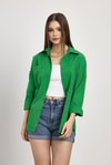 Kadın Gömlek-Benetton Yeşili Çift Cepli Oversize Uzun Basic Gömlek TCR 6256A-rulem