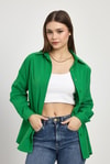 Kadın Gömlek-Benetton Yeşili Relaxed Fit Rahat Kesim Basic Gömlek - 6621A-rulem