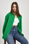 Kadın Gömlek-Benetton Yeşili Relaxed Fit Rahat Kesim Basic Gömlek - 6621A-rulem