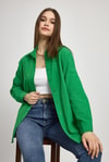 Kadın Gömlek-Benetton Yeşili Relaxed Fit Rahat Kesim Basic Gömlek - 6621A-rulem