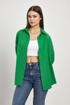 Kadın Gömlek-Benetton Yeşili Relaxed Fit Rahat Kesim Basic Gömlek - 6621A-rulem