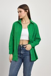 Kadın Gömlek-Benetton Yeşili Relaxed Fit Rahat Kesim Basic Gömlek - 6621A-rulem