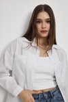 Kadın Gömlek-Beyaz Çift Cepli Oversize Uzun Basic Gömlek TCR 6256A-rulem