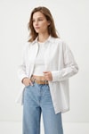Kadın Gömlek-Beyaz Relaxed Fit Rahat Kesim Basic Gömlek - 6621A-rulem