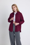 Kadın Gömlek-Bordo Çift Cepli Oversize Uzun Basic Gömlek TCR 6256A-rulem