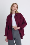 Kadın Gömlek-Bordo Çift Cepli Oversize Uzun Basic Gömlek TCR 6256A-rulem