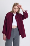Kadın Gömlek-Bordo Çift Cepli Oversize Uzun Basic Gömlek TCR 6256A-rulem