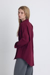 Kadın Gömlek-Bordo Çift Cepli Oversize Uzun Basic Gömlek TCR 6256A-rulem