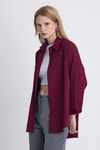 Kadın Gömlek-Bordo Çift Cepli Oversize Uzun Basic Gömlek TCR 6256A-rulem