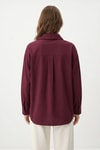 Kadın Gömlek-Bordo Relaxed Fit Rahat Kesim Basic Gömlek - 6621A-rulem