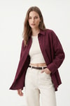 Kadın Gömlek-Bordo Relaxed Fit Rahat Kesim Basic Gömlek - 6621A-rulem