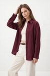 Kadın Gömlek-Bordo Relaxed Fit Rahat Kesim Basic Gömlek - 6621A-rulem