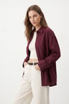 Kadın Gömlek-Bordo Relaxed Fit Rahat Kesim Basic Gömlek - 6621A-rulem