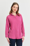 Kadın Gömlek-Çizgi Desenli Gömlek 4636A Pembe -rulem