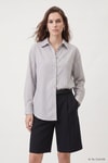 Kadın Gömlek-Çizgili Oversize Gömlek 4013A Gri -rulem