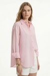 Kadın Gömlek-Çizgili Oversize Gömlek 5460 Pembe -rulem