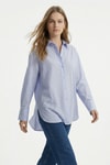 Kadın Gömlek-Çizgili Oversize Gömlek 5460 Mavi -rulem